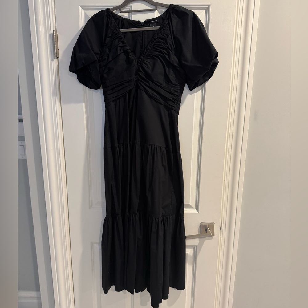 Club Monaco Midi Black Poplin Puff Sleeve Dress - Picture 4 of 8